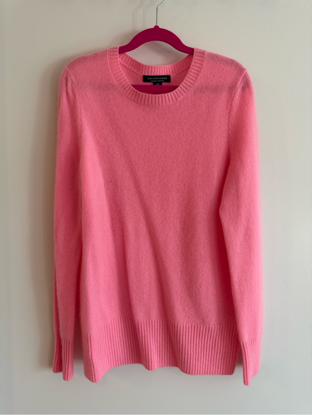 Saks Fifth Avenue Pink Cashmere Crewneck Sweater Size XS